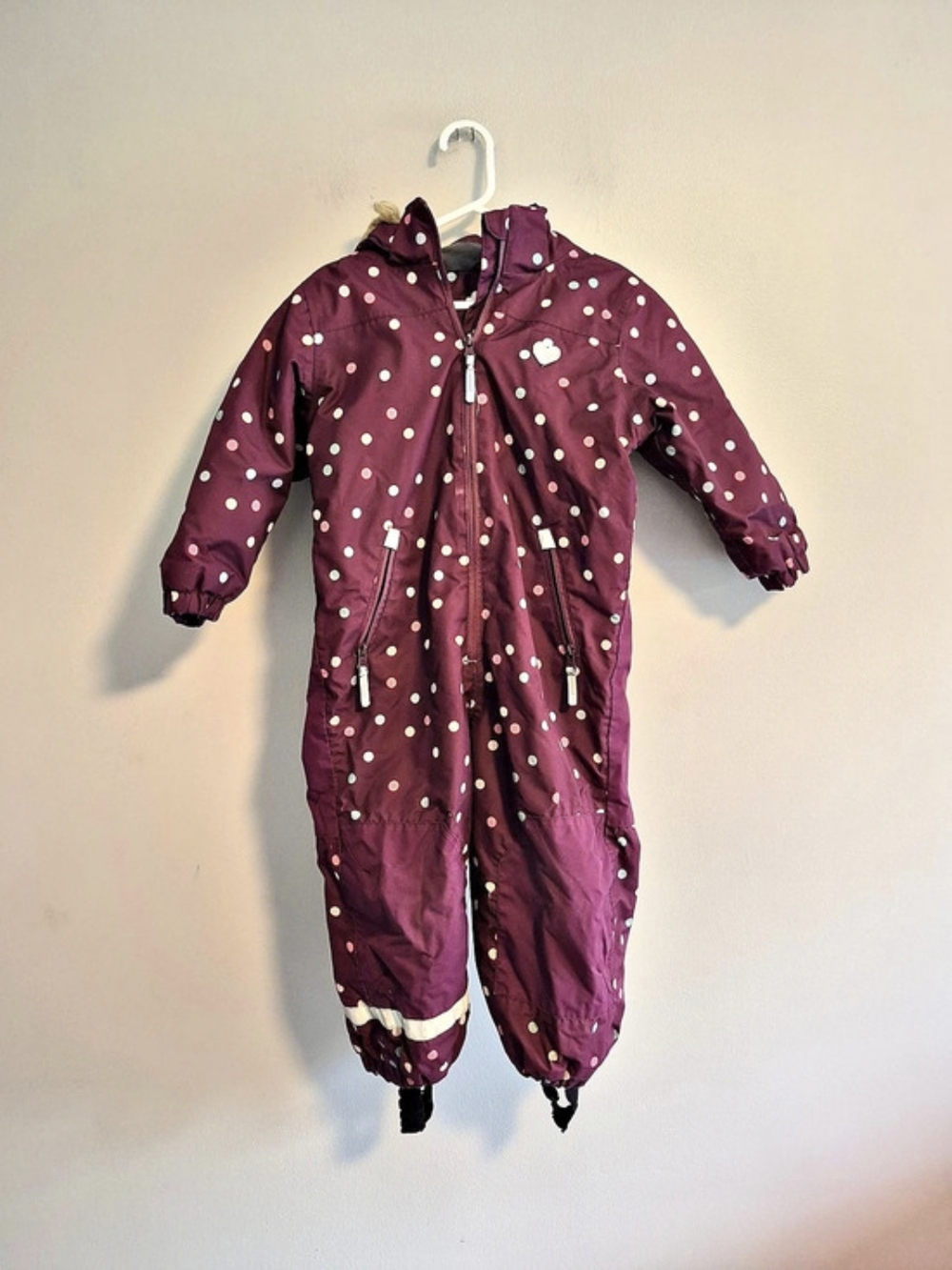 H&M 2/3T Purple Polka Dot Hooded One-Piece Snowsuit